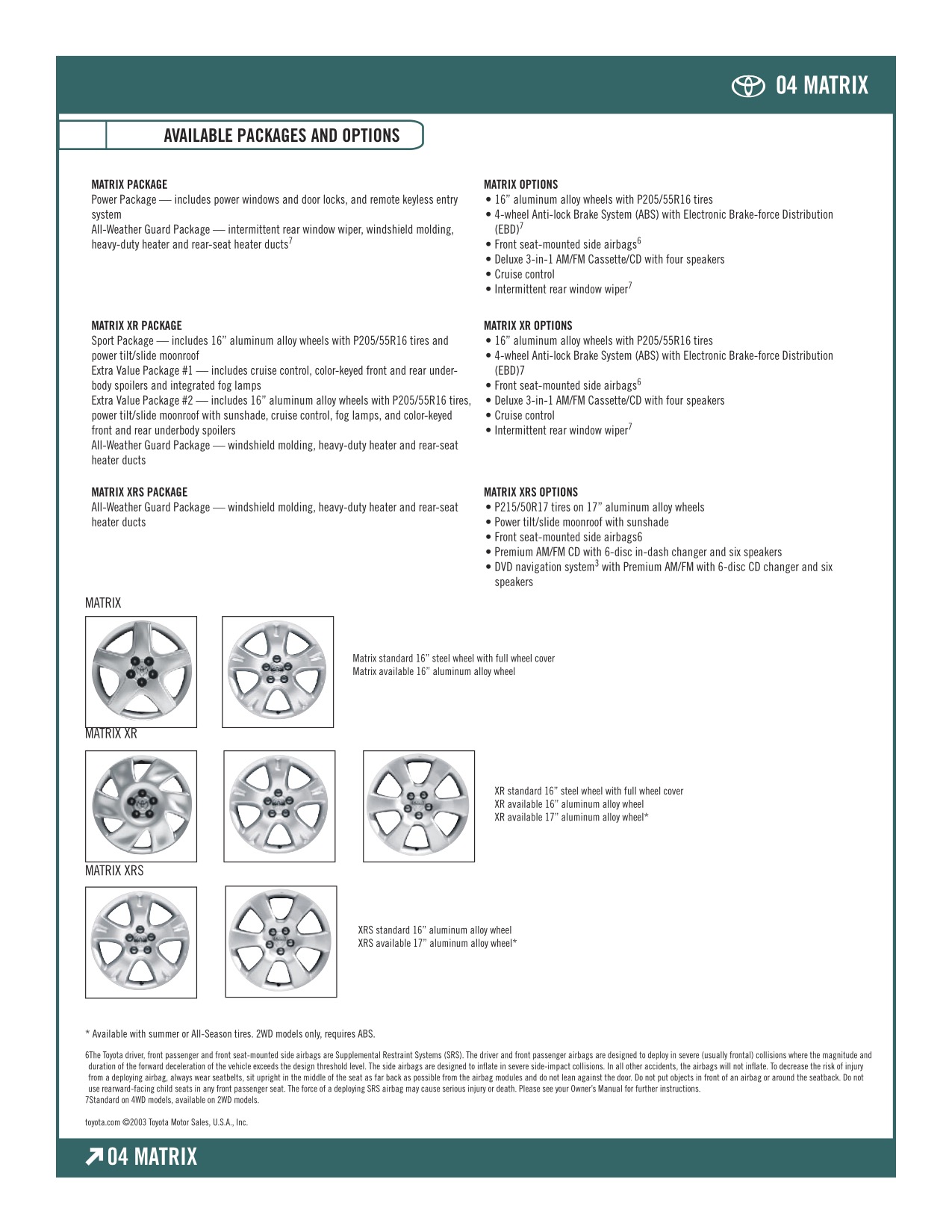 2004 Toyota Matrix Brochure Page 3
